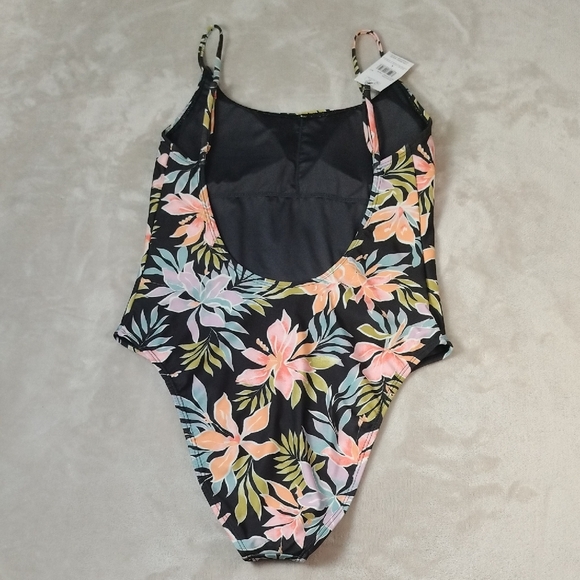 Billabong Black and Pink Floral One Piece Swimsuit NWT - Picture 3 of 14